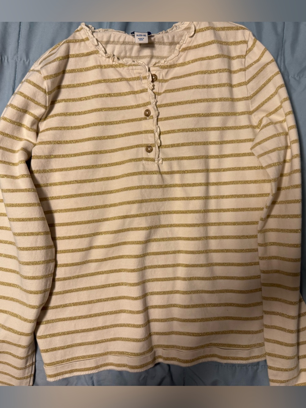 Crewcuts Cream Top with Gold Stripes Long Sleeve Henley